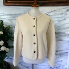 Vintage Talbots Beige Cream Off-White Thick Wool Cardigan Jacket Metal Buttons