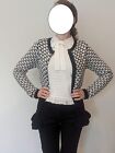 Christian Dior black & white wool knit cardigan sweater with crochet ruffle hem