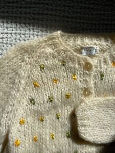 Beautiful VTG 1960's Wool/Mohair Hand Knit Italian Sweater with Floral Detailing