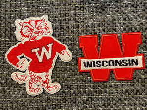 2- UNIVERSITY OF Wisconsin Badgers Vintage Embroidered Iron on Patches Patch Lot