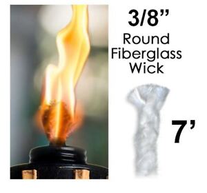 3/8 Round Fiberglass Wick 7 Feet Kerosene Lamp Tiki Torch Bottle Oil Candle USA