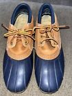 LL Bean Rubber Moc Boots Womens 9 Navy Blue Brown Lace Up Waterproof