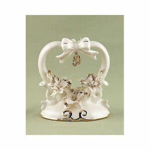 50th Wedding Anniversary Cake Toppers Heart Shaped Porcelain Gold Cake Topper