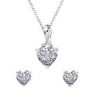 Heart White Sapphire & Natural Diamond Pendant & Earrings Set Sterling Silver