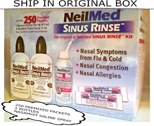 NeilMed Sinus Rinse Kit 250 Premixed Packets + 2 Bottles + NASAMIST SALINE SPRAY