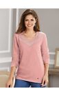 New Adrian Delafield Rose Pink Lace Collar V-Neck Trim Pullover Knit Top Size S
