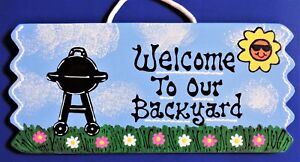 Welcome To Our BACKYARD BBQ SIGN Wall Art Plaque Summer Pool Deck Patio Decor