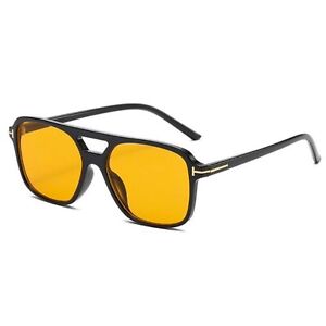 Men Women Trendy Yellow Lens Big Aviator Retro 70's Oversized Sunglasses