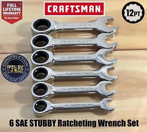 New Craftsman Set of 6 STUBBY Ratcheting Combination 12 Point Wrench SAE