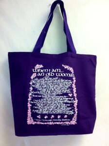 Elizabeth Lucas poem purple tote bag When I am an old woman wholesale lot 3 pcs