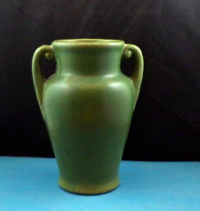 Vtg Brush McCoy Urn-handled Tall Vase, 1930’s Olive Green, 8 ½” (2029)