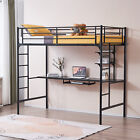 Metal Twin Size Loft Bed Frame with Desk & Stairs & Full-Length Guardrail Frame