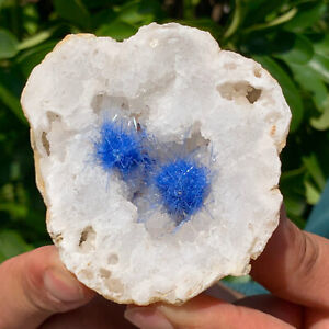 159G Rare Moroccan blue magnesite and quartz crystal coexisting specimen