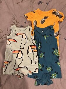 tea collection short rompers  6 To 9 Months Bundle Of Three Turtle, Pineapple