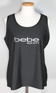 Bebe Sport 1X SILVER  Foil Logo Tank women Black Size 1X Fits L/XL Chest-40