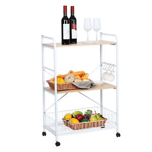 Modern Metal Storage Organizer Rack Kitchen Stand Microwave Cart with Wheels
