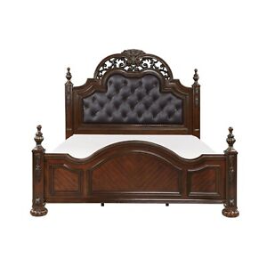 Cherry Finish Formal Traditional 1pc Queen Bed Button Tufted Upholstered HB