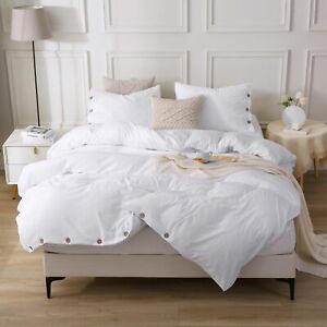 APSMILE Solid White Duvet Cover Set King Size 3 Pieces with 1 Duvet Cover 106...