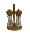 The Pampered Chef Salt and Pepper Mill Grinder Set Bamboo Wood with Holder