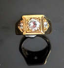 Vintage Men's Fashion Ring Gold Tone Clear Stones Size 10