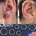 3Pair Women Men Small Hoop Earrings Stainless Steel Piercing Cartilage