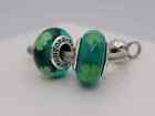 Authentic Pandora Charm Set Of 2 Charms Lucky Clover Green Murano