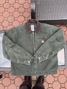 Vintage J76 Mos Green Blanket Lined Carhartt Detroit Jacket Size L