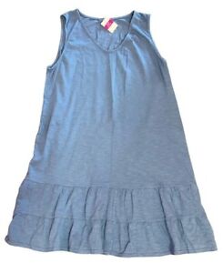 FRESH PRODUCE 1X Deep Dive BLUE MELODY Slub Cotton Flounce Dress $59 NWT New 1X