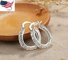 925 Sterling Silver Plated Filigree Round Oval Unique Hoop Earrings For Women