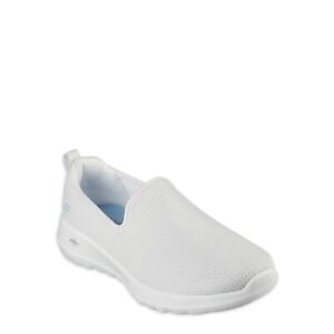 Skechers Women's Gowalk Joy Aurora Slip-on Sneaker, White/Light Blue Medium Size