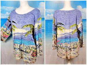 BLAIR Womans Beach Travel Shirt TUNIC Top 3/4 Sleeve Lightweight STRETCH size XL