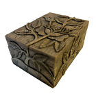 Hand Carved STONE BOX Trinket Box with ROSE Lid LEAVES 3