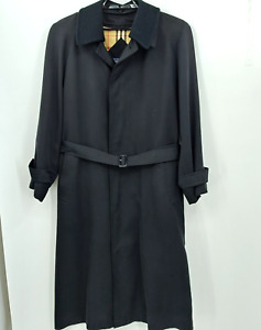 Burberrys London Trench Coat Full Body Black Belted Button Down Wool EUR 38R
