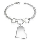 Stainless Steel Silver-Tone Love Heart Charm Womens Link Chain Bracelet