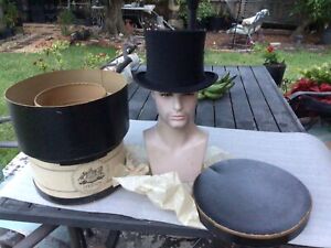 Antique 30s Excellent Stetson Silk Collapsible Top Hat Sz  7-1/4 & Box