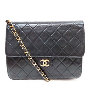 Chanel Shoulder Bag Push lock Matelasse Chain Black Lamb Skin 3255269