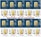 Lot of 10 - 1 Gram Gold Bar Divisible PAMP Suisse MULTIGRAM .9999 Fine Gold Bar
