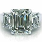 Three Stone 4.00Ct Emerald Cut Real Treated Diamond 925 Silver Engagement Ring