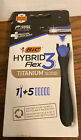 Bic Hybrid Flex 3 Titanium Razor NIP Package Contains 1 Razor & 5 Cartridges