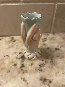 Vintage Flower Vase Hand Holding Tulip With Ring on Finger