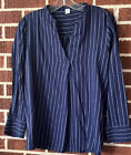 Old Navy Blue and White Striped Long Sleeve Blouse with Pleat Size Medium NWT