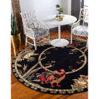 Round Area Rug Barnyard Farm Black 4 ft. x 4 ft Rooster Fade Stain Resistant NEW