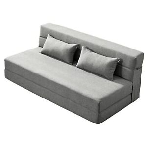 Folding Sofa Bed Memory Foam with 2 Pillows - Convertible Queen Light Grey