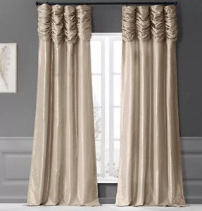 Exclusive Fabrics &Furnishings Faux Silk Taffeta Ruched Curtain 50inx108in Beige