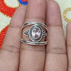Rose Quartz 925 Sterling Silver Band Ring Handmade Statement Ring Size 9  L2-D71