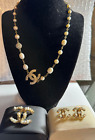 Vintage Authentic CoCo Chanel Pearl Necklace, Earrings and Brooch