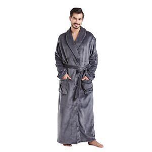 Mens Robes Big and Tall Full Length Plush Fleece Long Robe Bathrobe Shawl Collar