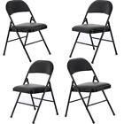 4 Pack Black Padded Folding Chairs Stackable Picnic Party Commercial Set of 4