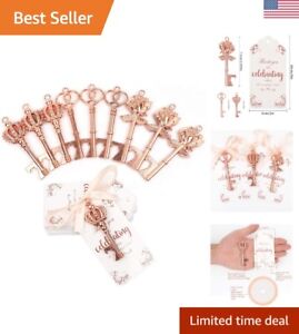 Chic Rose Gold Skeleton Key Bottle Opener Favors - Set of 30 with Thank You Tags