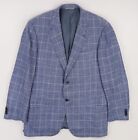 Canali 1934 Sport Coat 46L Blue Windowpane Checks Wool Silk Linen Blend